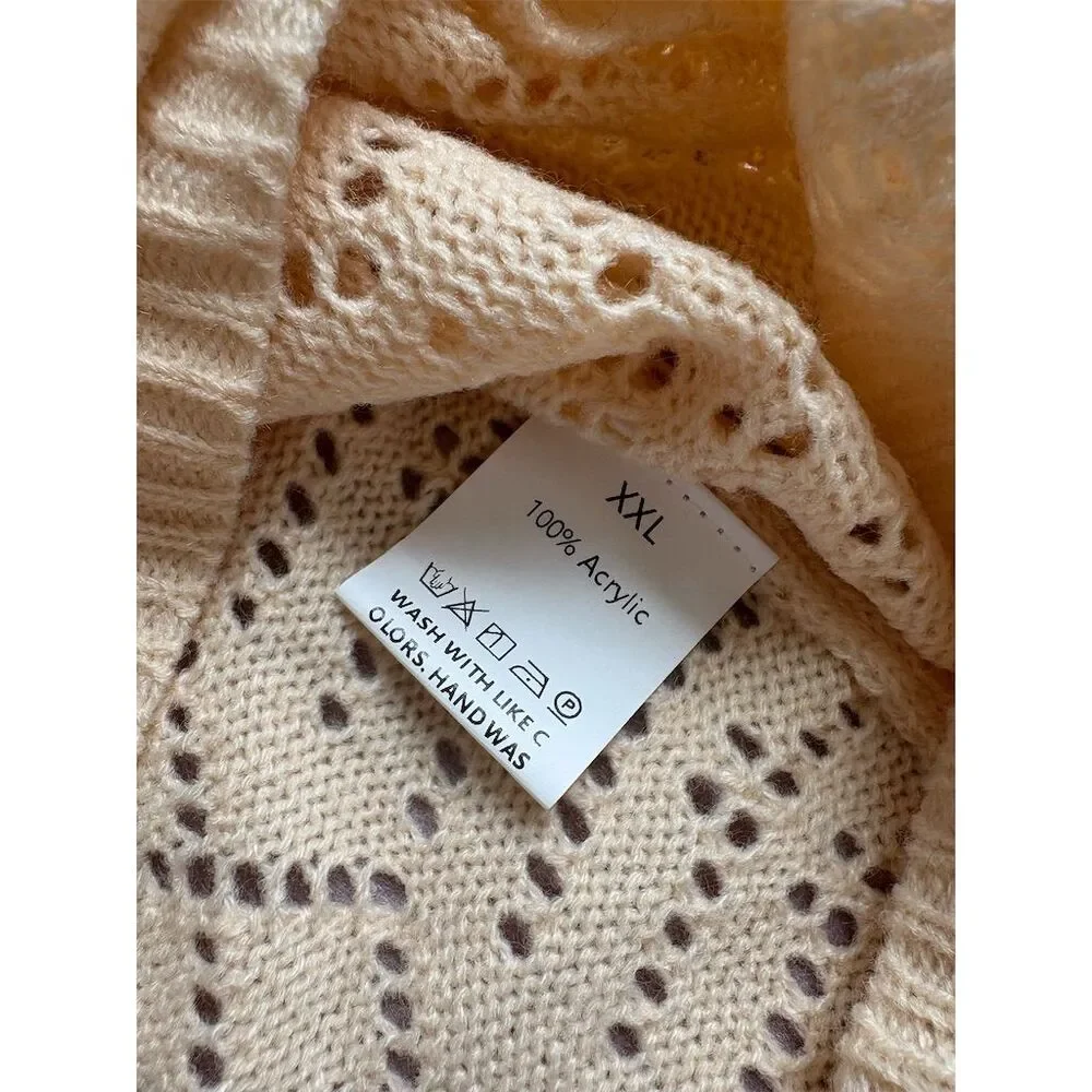 J. Crew‎ Women's 2XL Beige Lace Knit Pullover Sweater Long Sleeve
